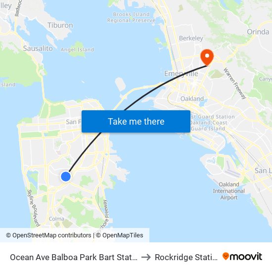 Ocean Ave Balboa Park Bart Station to Rockridge Station map
