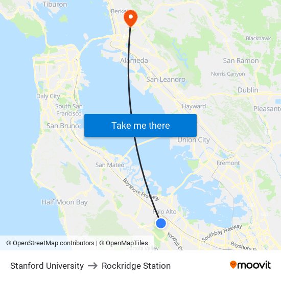 Stanford University to Rockridge Station map