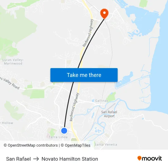 San Rafael to Novato Hamilton Station map