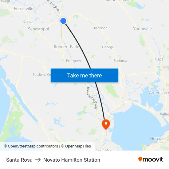 Santa Rosa to Novato Hamilton Station map