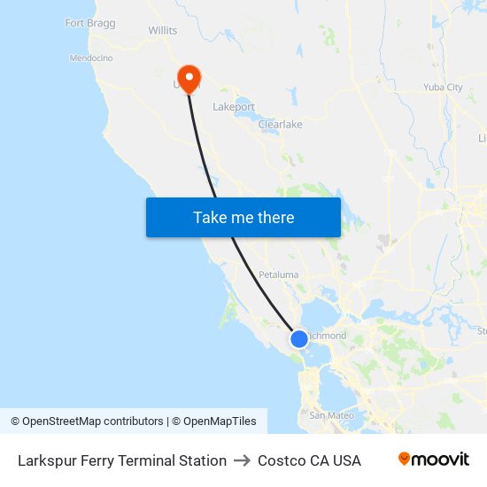 Larkspur Ferry Terminal Station to Costco CA USA map