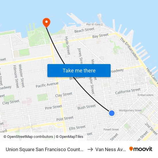 Union Square San Francisco County CA USA to Van Ness Avenue map