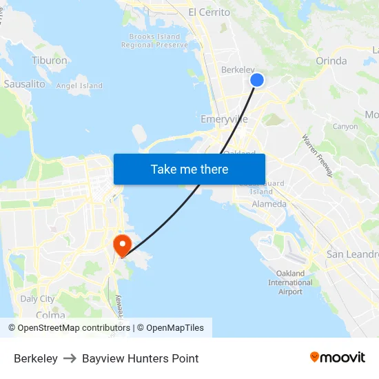 Berkeley to Bayview Hunters Point map