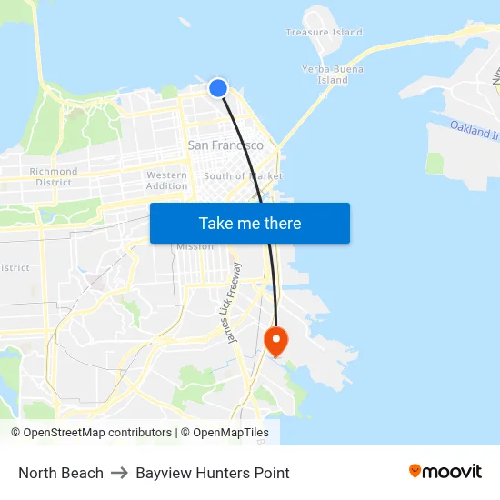 North Beach to Bayview Hunters Point map