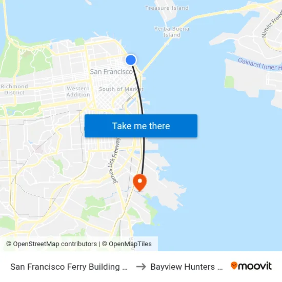 San Francisco Ferry Building Station to Bayview Hunters Point map