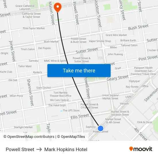 Powell Street to Mark Hopkins Hotel map