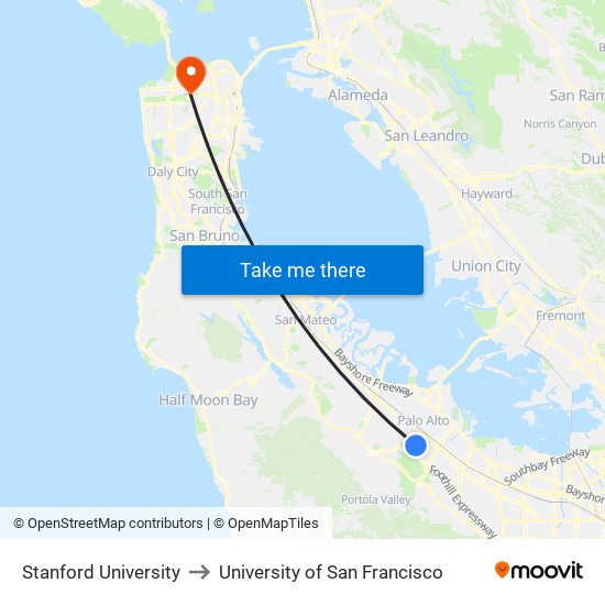 Stanford University to University of San Francisco map