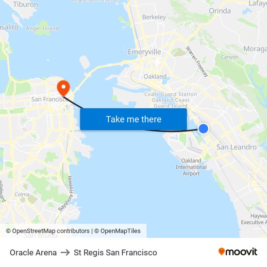 Oracle Arena to St Regis San Francisco map