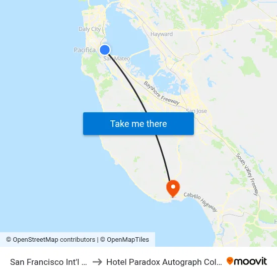 San Francisco Int'l Airport (SFO) to Hotel Paradox Autograph Collection Santa Cruz map