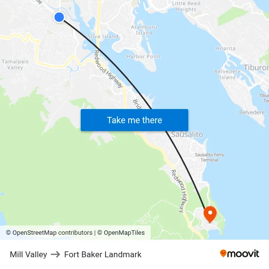 Mill Valley to Fort Baker Landmark map