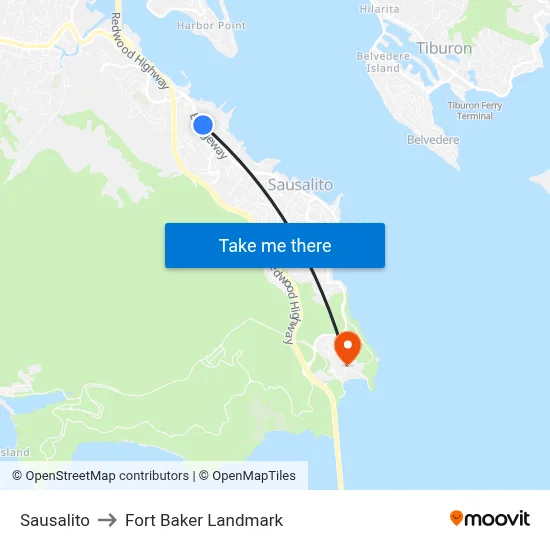 Sausalito to Fort Baker Landmark map