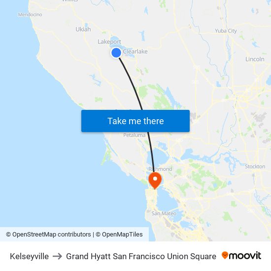 Kelseyville to Grand Hyatt San Francisco Union Square map