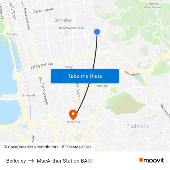 Berkeley to MacArthur Station BART map