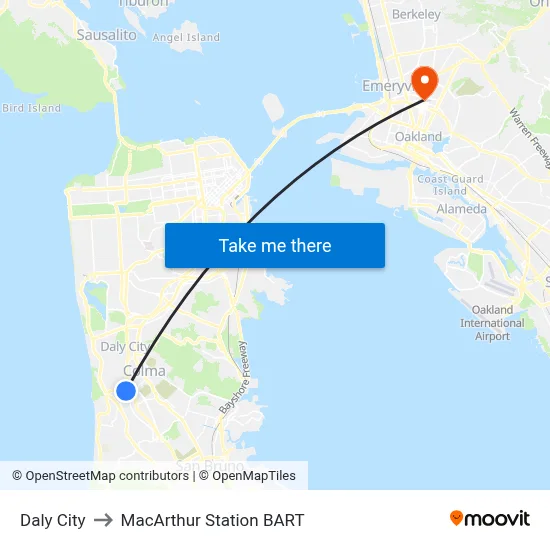 Daly City to MacArthur Station BART map