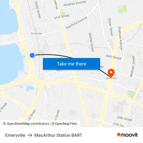 Emeryville to MacArthur Station BART map