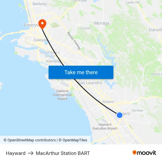 Hayward to MacArthur Station BART map