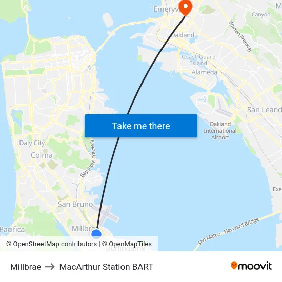 Millbrae to MacArthur Station BART map