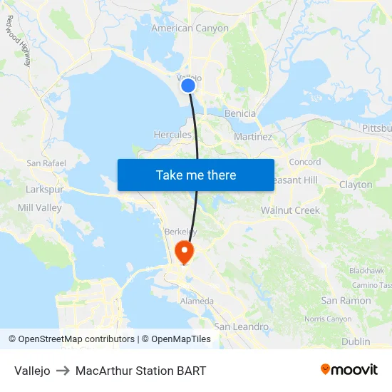 Vallejo to MacArthur Station BART map