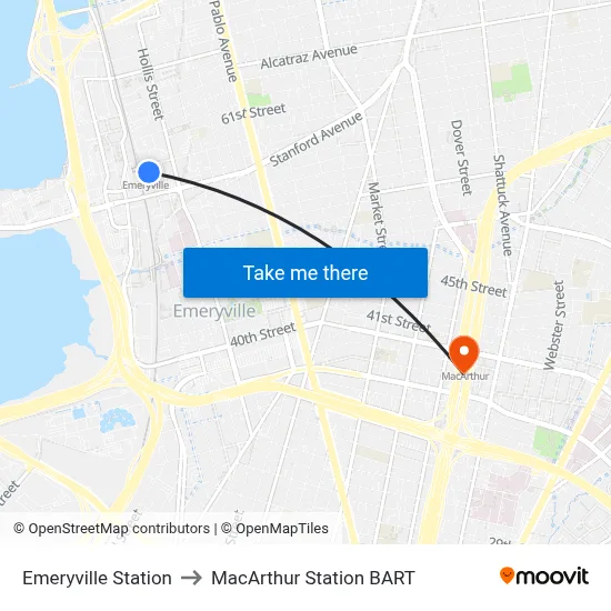 Emeryville Station to MacArthur Station BART map