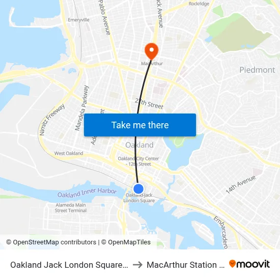 Oakland Jack London Square Station to MacArthur Station BART map