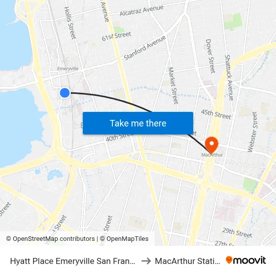 Hyatt Place Emeryville San Francisco Bay Area to MacArthur Station BART map