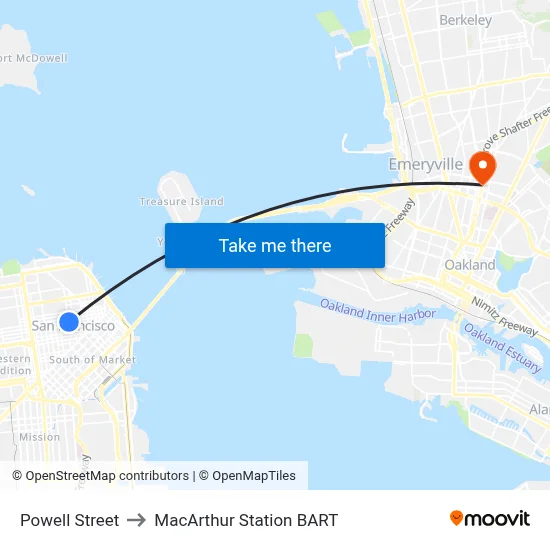 Powell Street to MacArthur Station BART map
