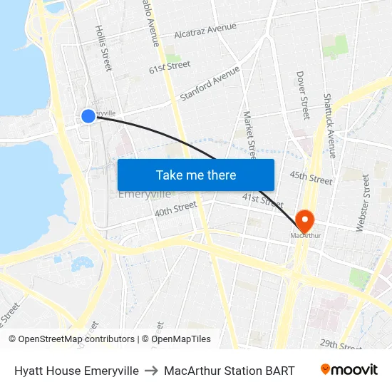 Hyatt House Emeryville to MacArthur Station BART map
