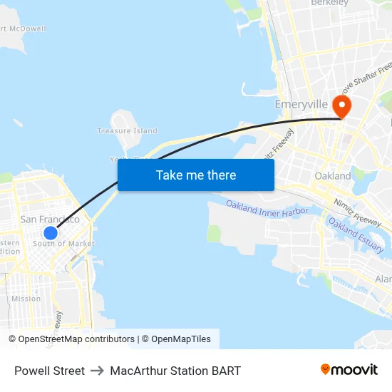 Powell Street to MacArthur Station BART map