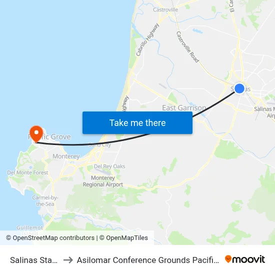 Salinas Station to Asilomar Conference Grounds Pacific Grove map