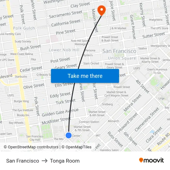 San Francisco to Tonga Room map