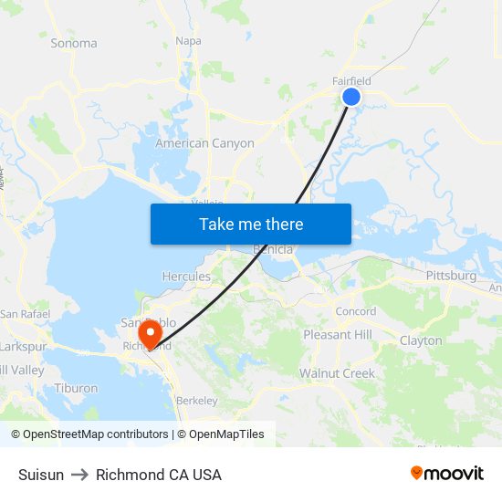 Suisun to Richmond CA USA map