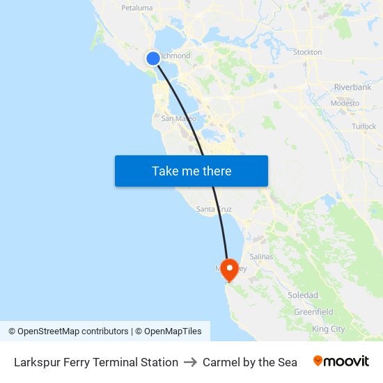 Larkspur Ferry Terminal Station to Carmel by the Sea map