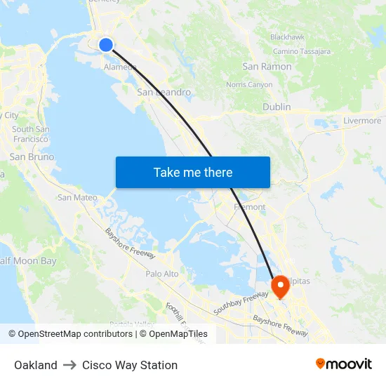 Oakland to Cisco Way Station map