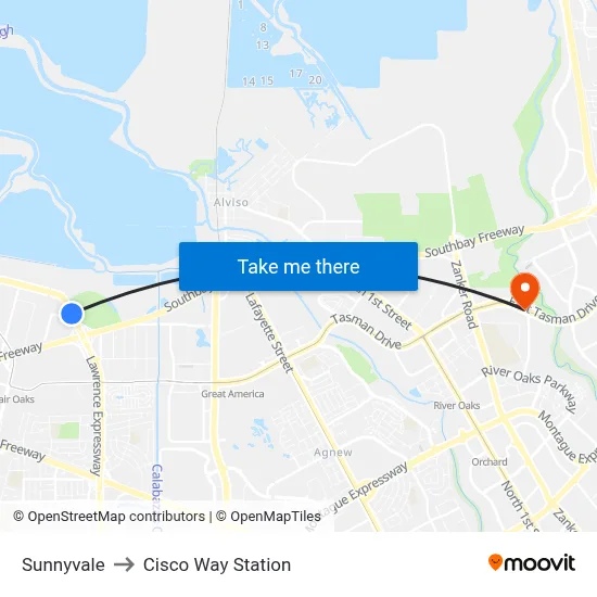 Sunnyvale to Cisco Way Station map