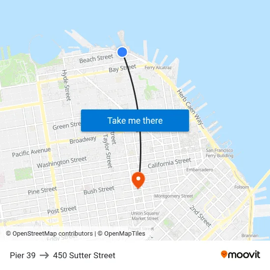 Pier 39 to 450 Sutter Street map