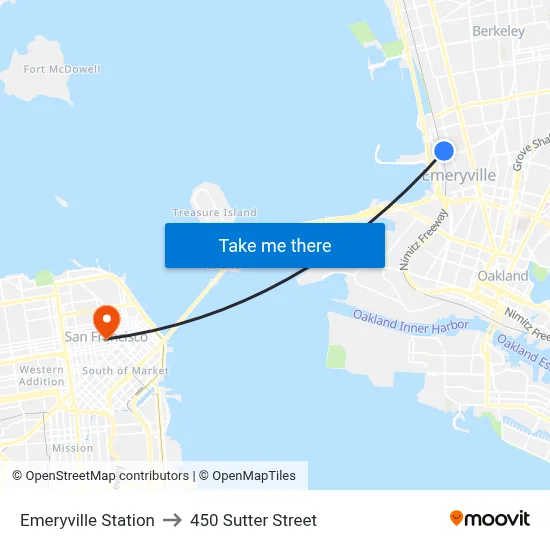 Emeryville Station to 450 Sutter Street map