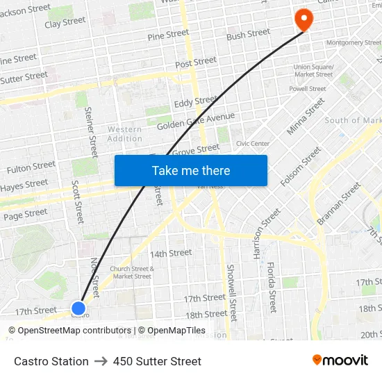 Castro Station to 450 Sutter Street map