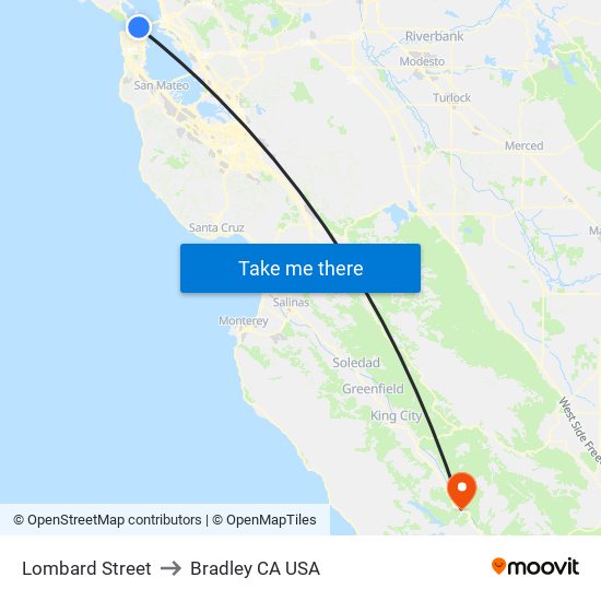 Lombard Street to Bradley CA USA map