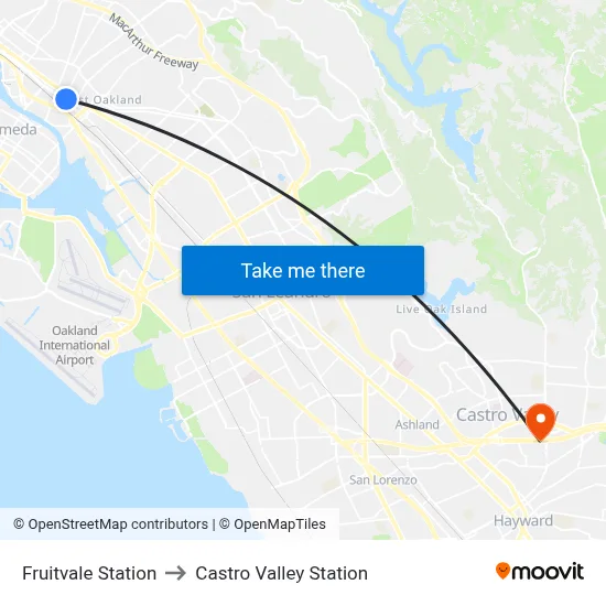 Fruitvale Station to Castro Valley Station map
