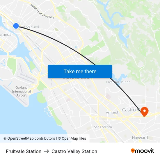 Fruitvale Station to Castro Valley Station map