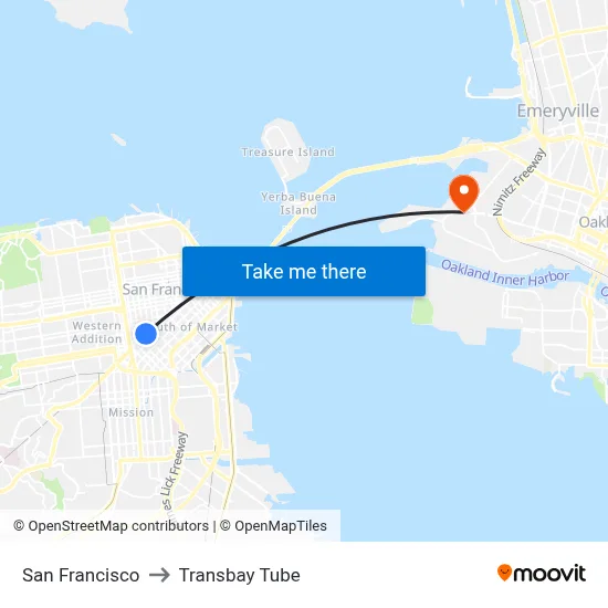 San Francisco to Transbay Tube map