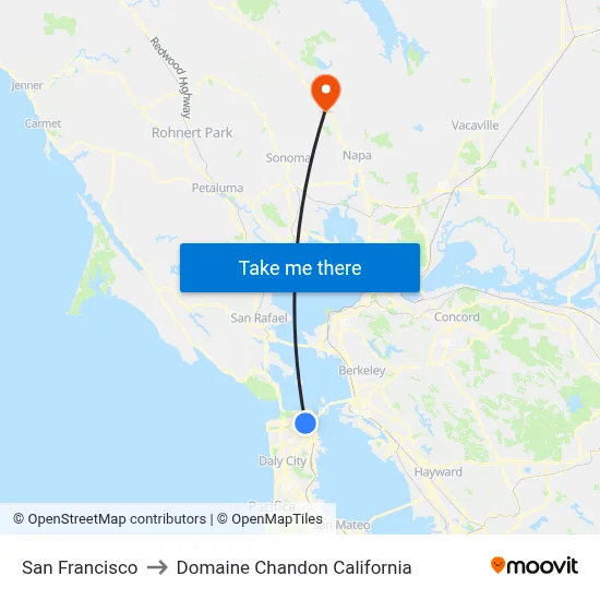 San Francisco to Domaine Chandon California map