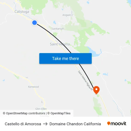 Castello di Amorosa to Domaine Chandon California map