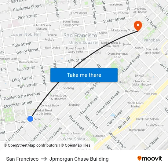 San Francisco to Jpmorgan Chase Building map