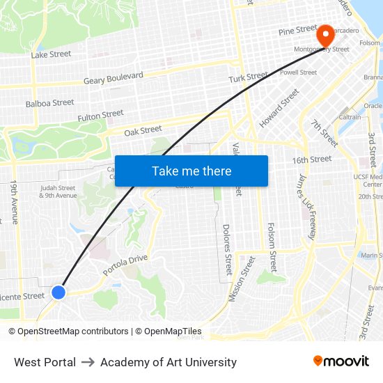 West Portal to Academy of Art University map