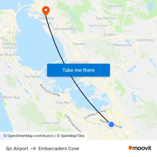 Sjc Airport to Embarcadero Cove map