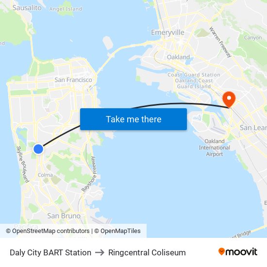 Daly City BART Station to Ringcentral Coliseum map