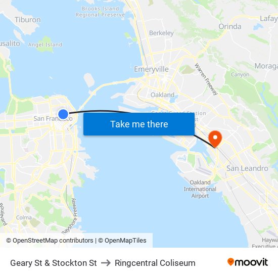 Geary St & Stockton St to Ringcentral Coliseum map