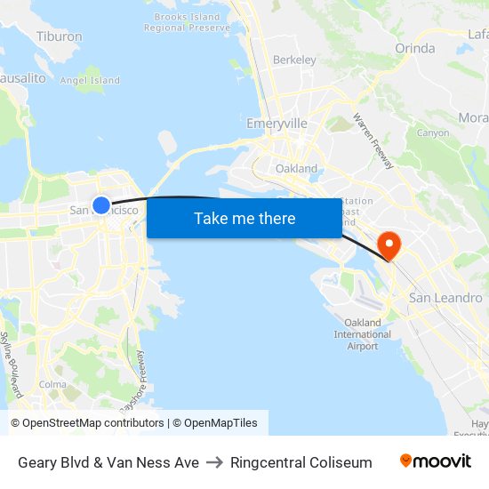 Geary Blvd & Van Ness Ave to Ringcentral Coliseum map