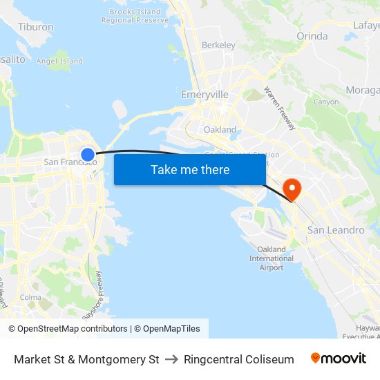 Market St & Montgomery St to Ringcentral Coliseum map